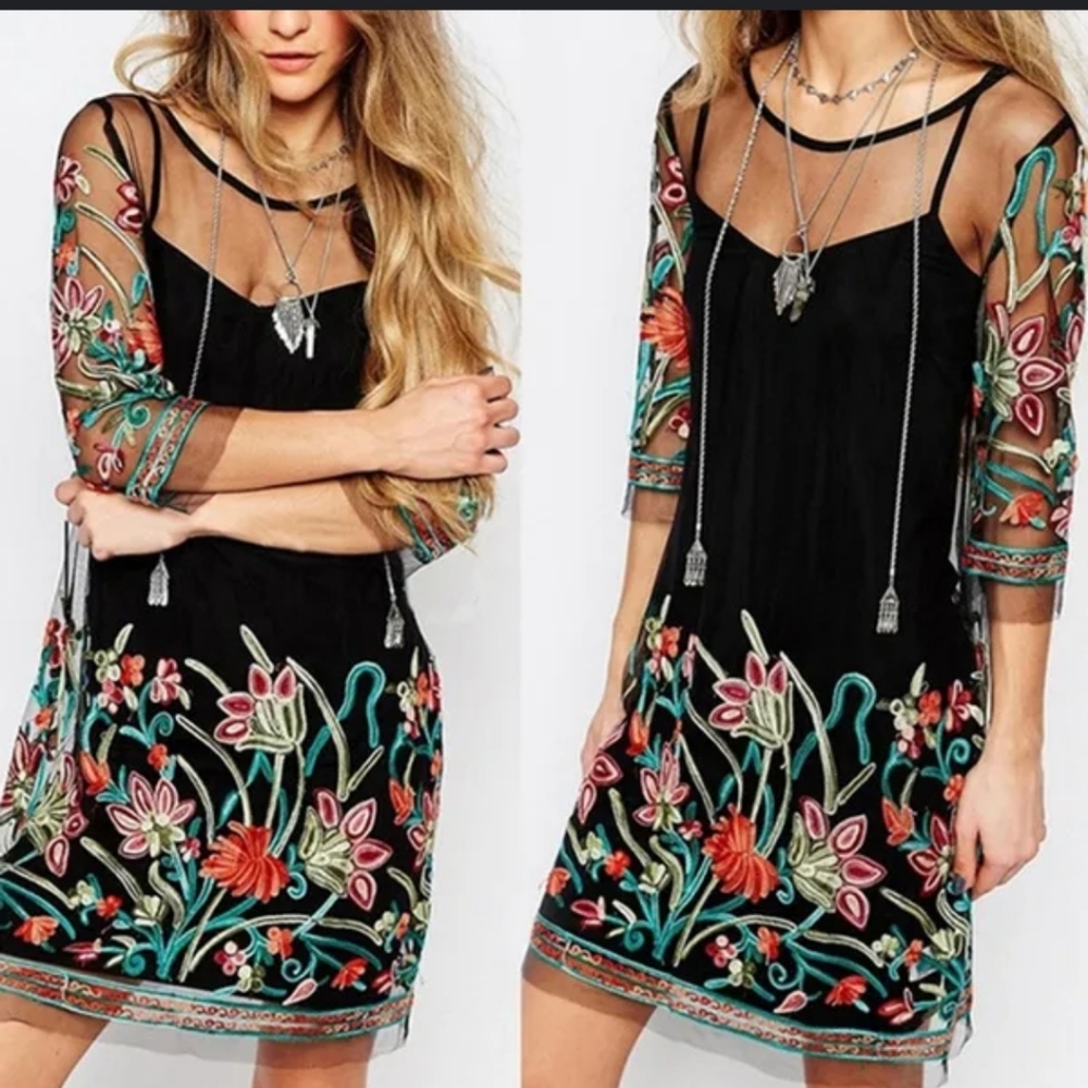 Zanzea mesh sheer dress/ coverup embroidered